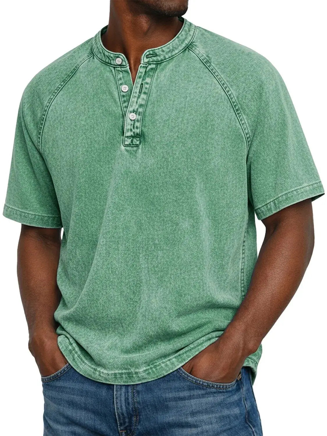 Men's Henley | Short Sleeve Denim Button Closure