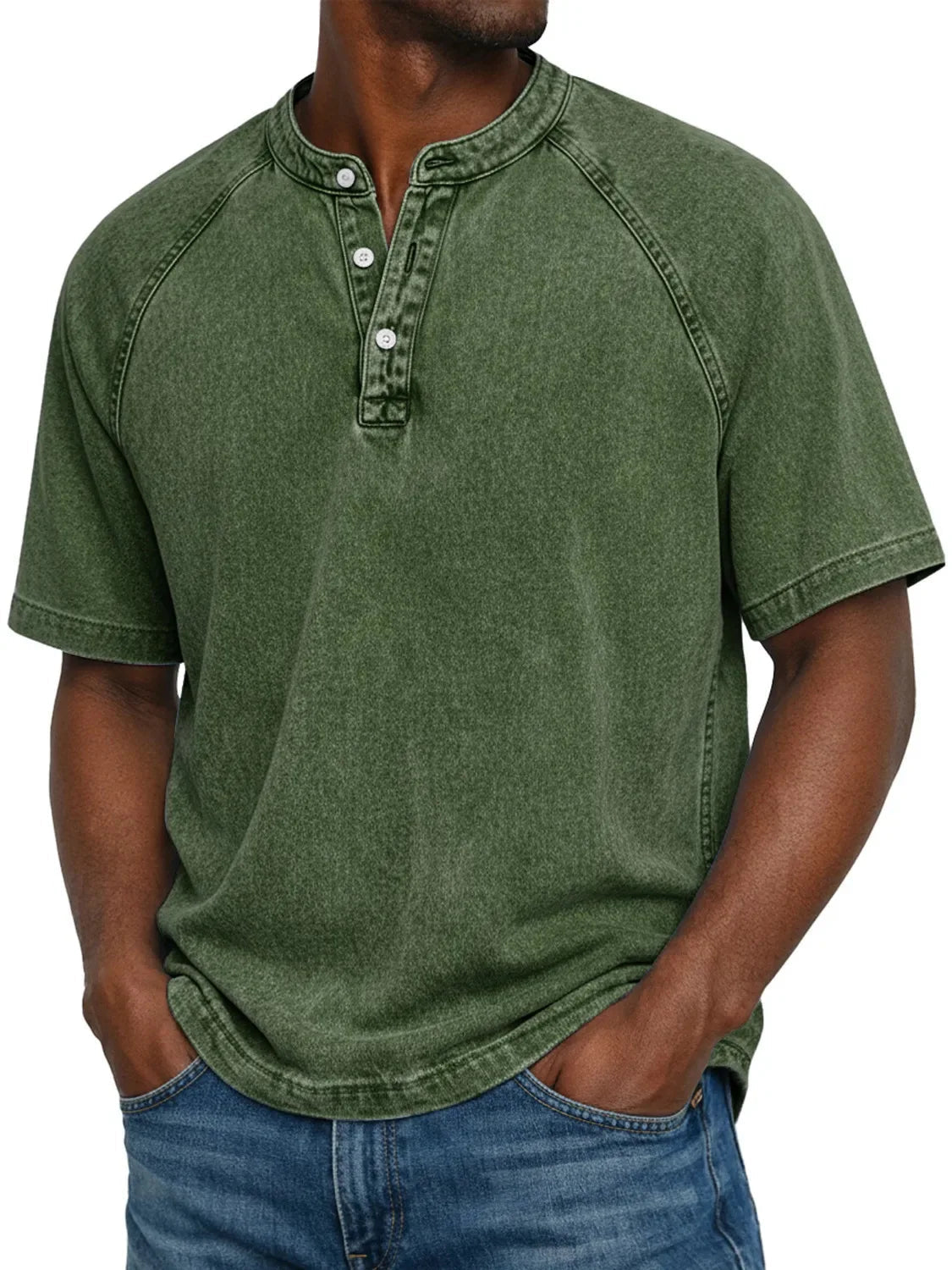 Men's Henley | Short Sleeve Denim Button Closure