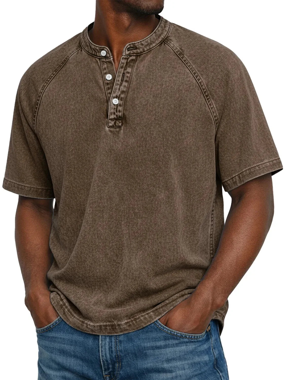 Men's Henley | Short Sleeve Denim Button Closure