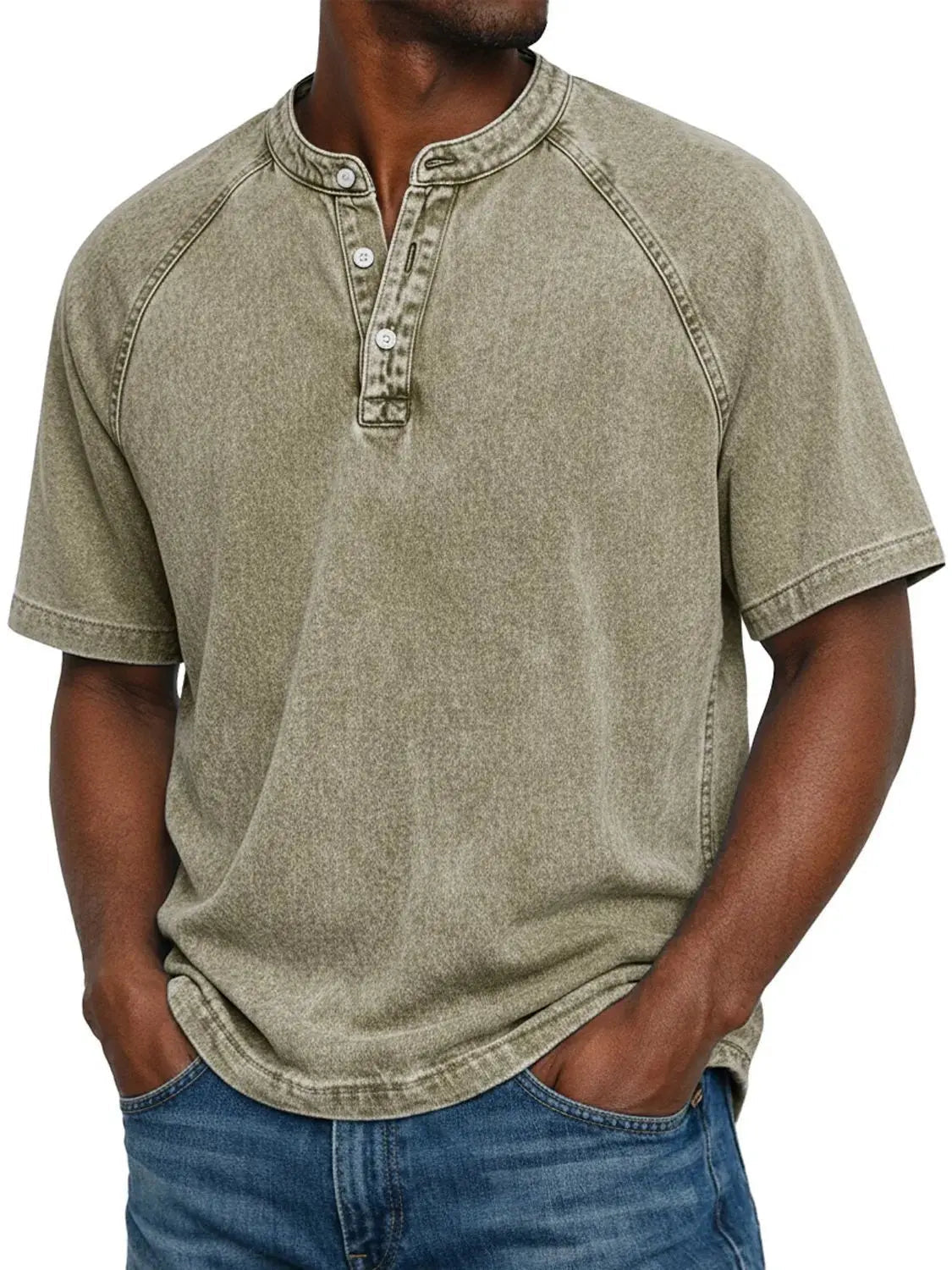 Men's Henley | Short Sleeve Denim Button Closure