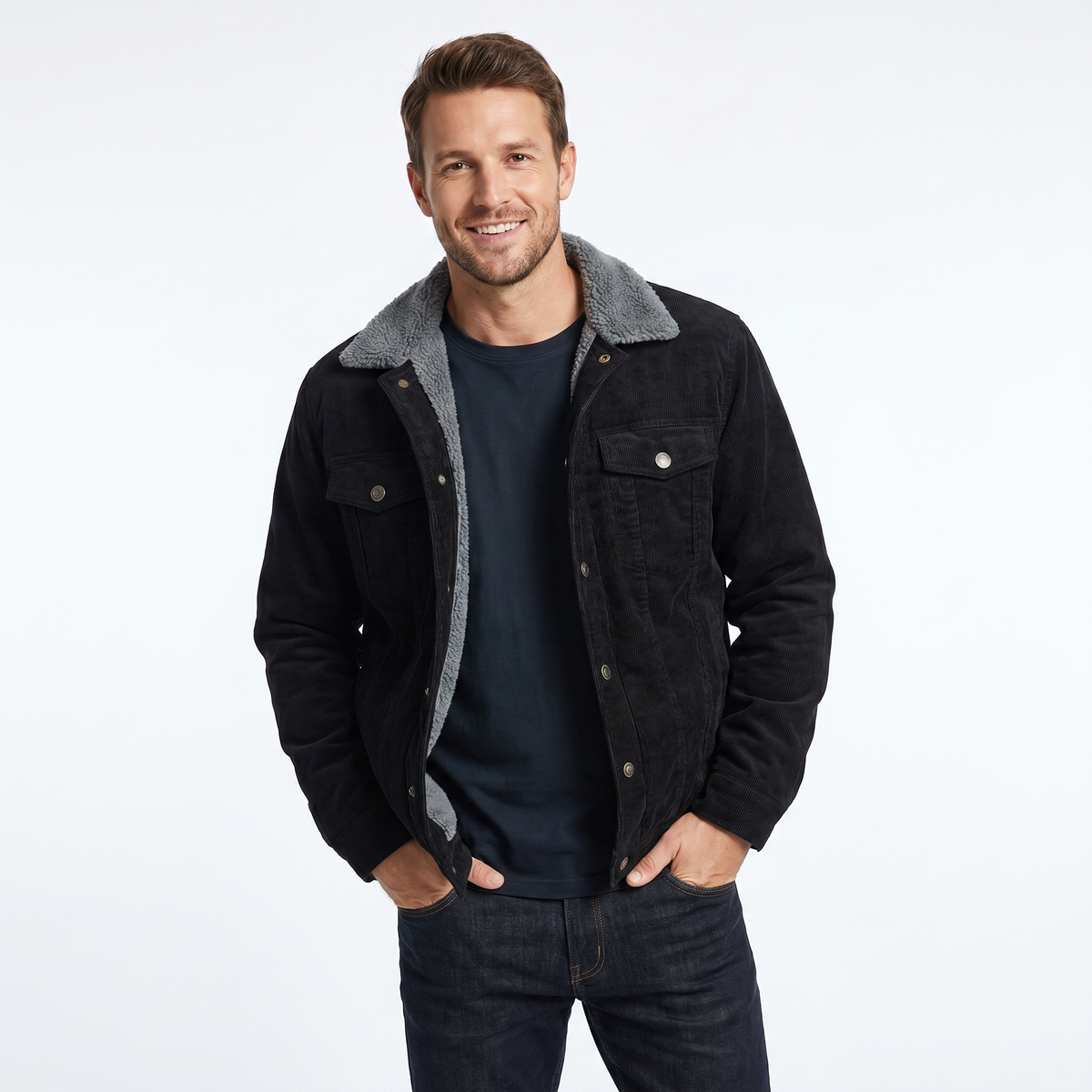 Men's Jacket | Sherpa Collar Button Denim