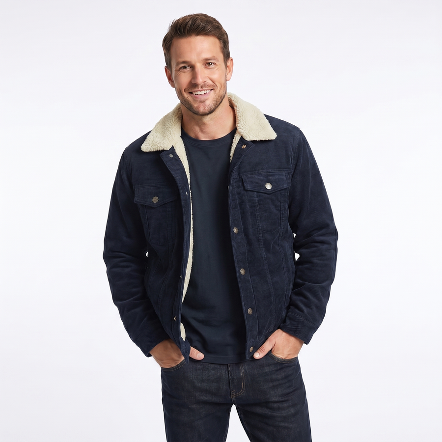 Men's Jacket | Sherpa Collar Button Denim