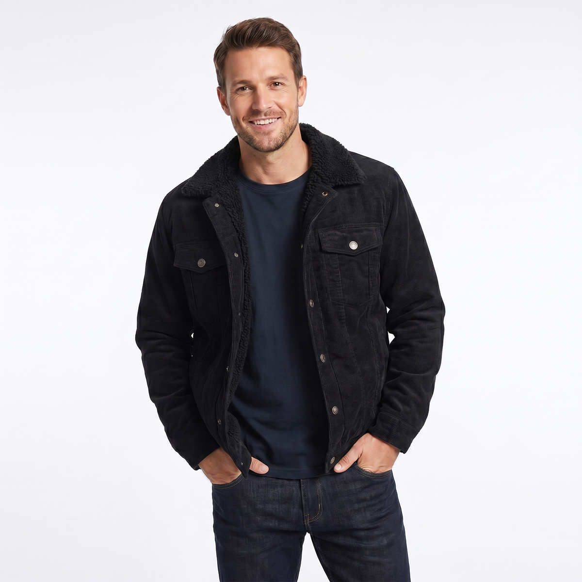 Men's Jacket | Sherpa Collar Button Denim