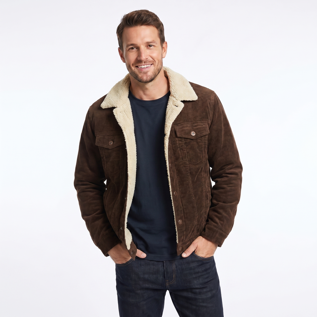 Men's Jacket | Sherpa Collar Button Denim