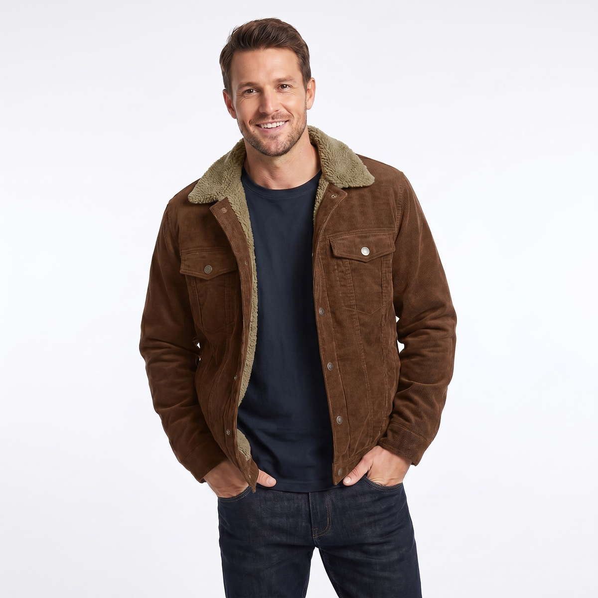 Men's Jacket | Sherpa Collar Button Denim