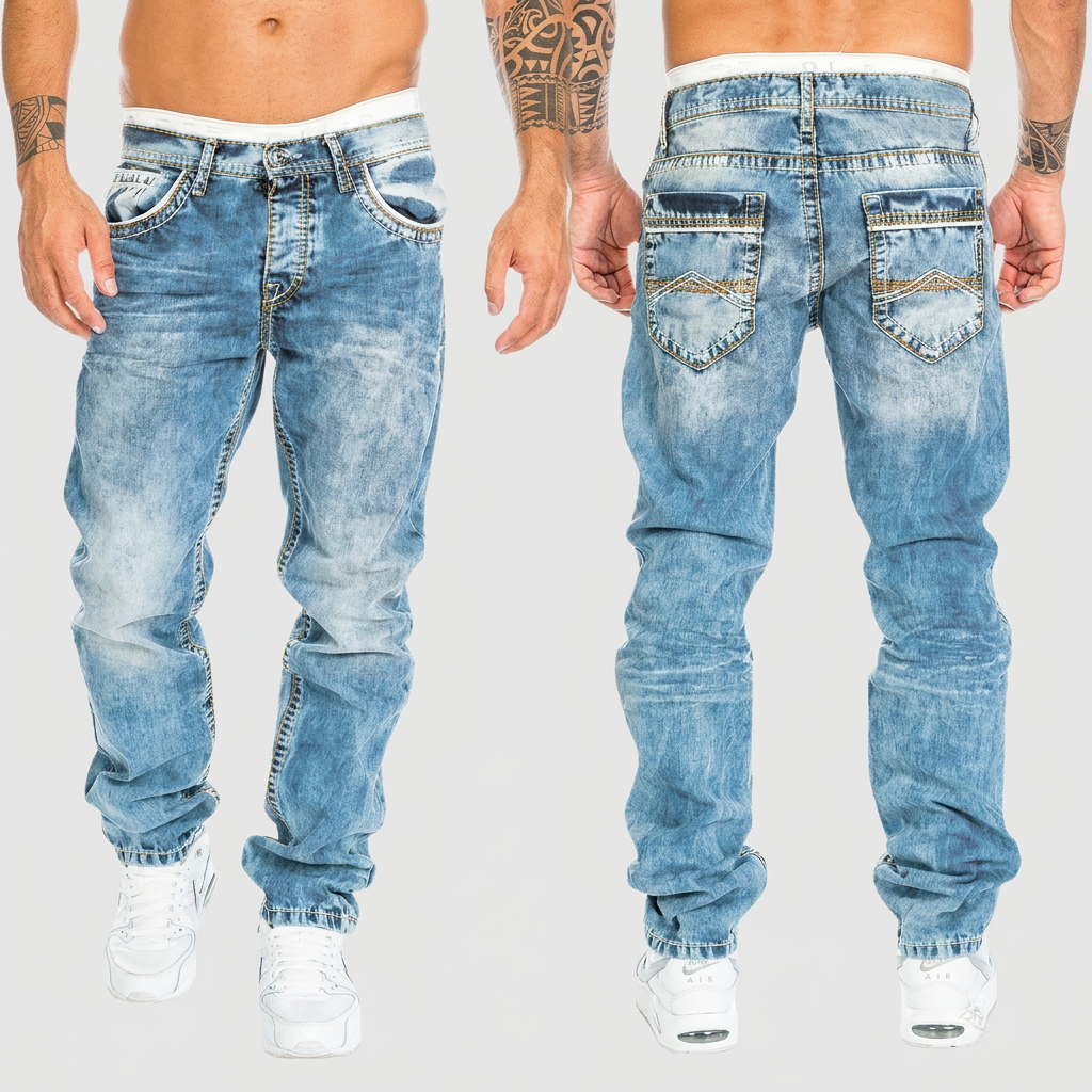 Men's Baggy Jeans | Relaxed Fit Distressed Denim Acid Wash