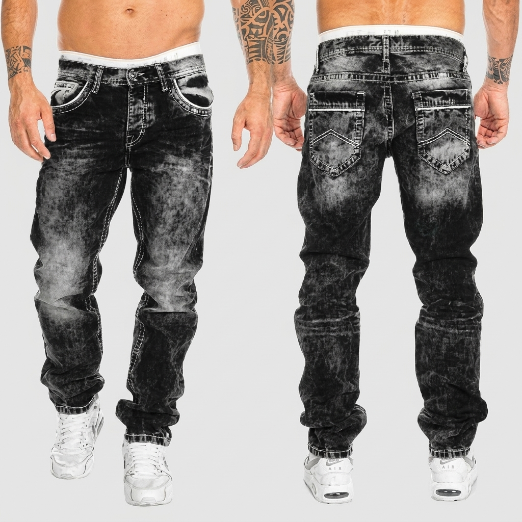 Men's Baggy Jeans | Relaxed Fit Distressed Denim Acid Wash