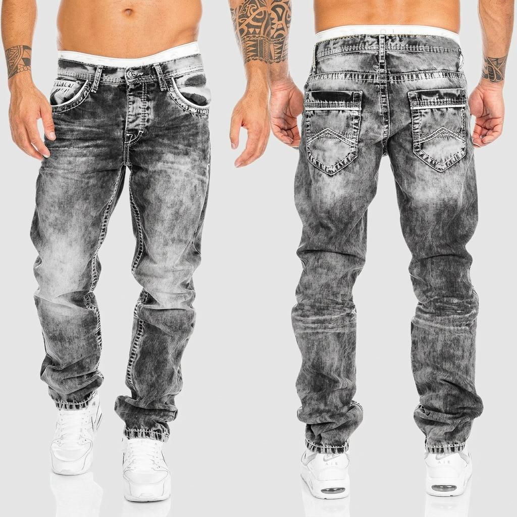 Men's Baggy Jeans | Relaxed Fit Distressed Denim Acid Wash