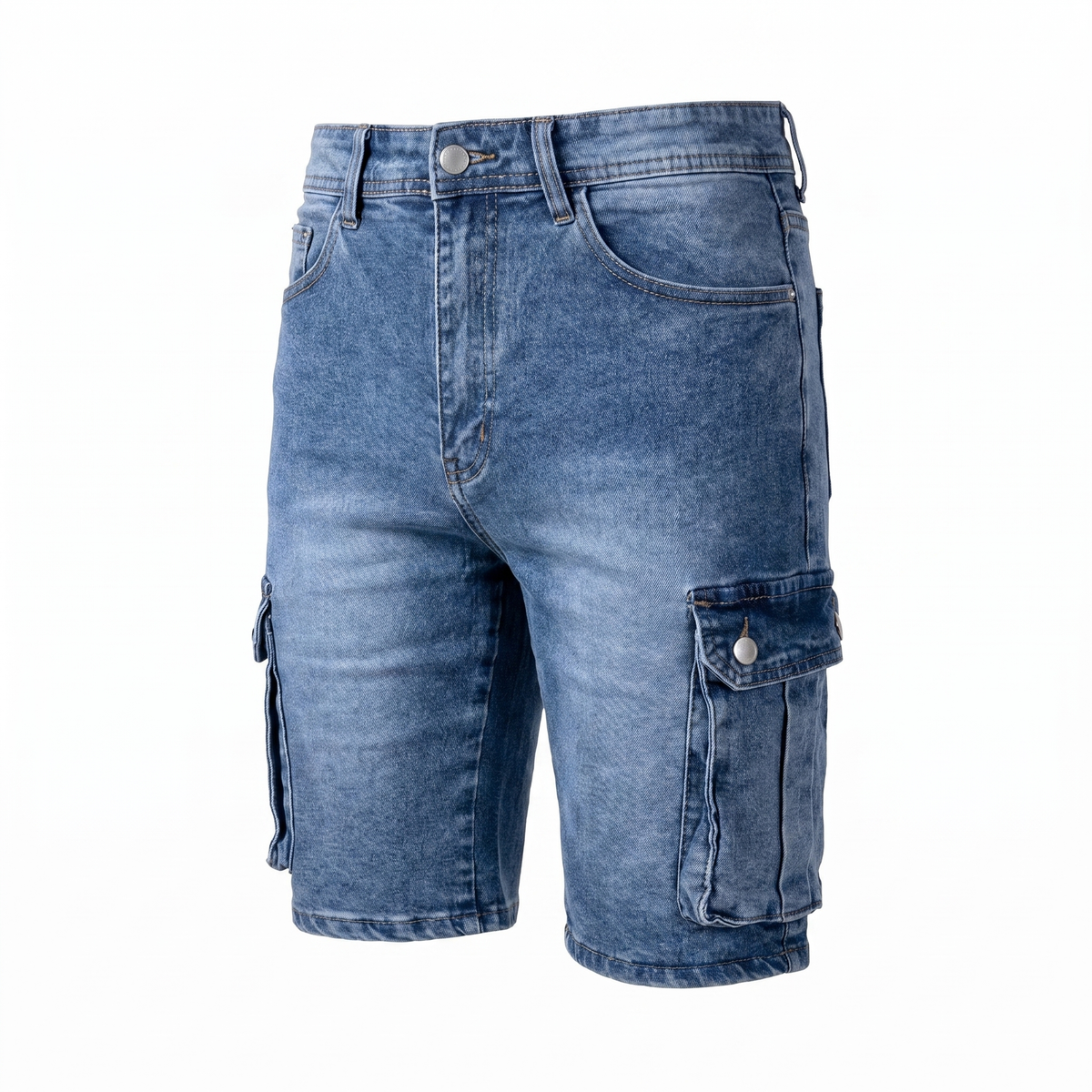 Men's Denim Shorts | Cargo Pockets Knee Length Stretch Denim