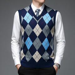 Men's Sweater Vest | V-Neck Argyle Knit Sleeveless
