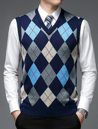 Men's Sweater Vest | V-Neck Argyle Knit Sleeveless