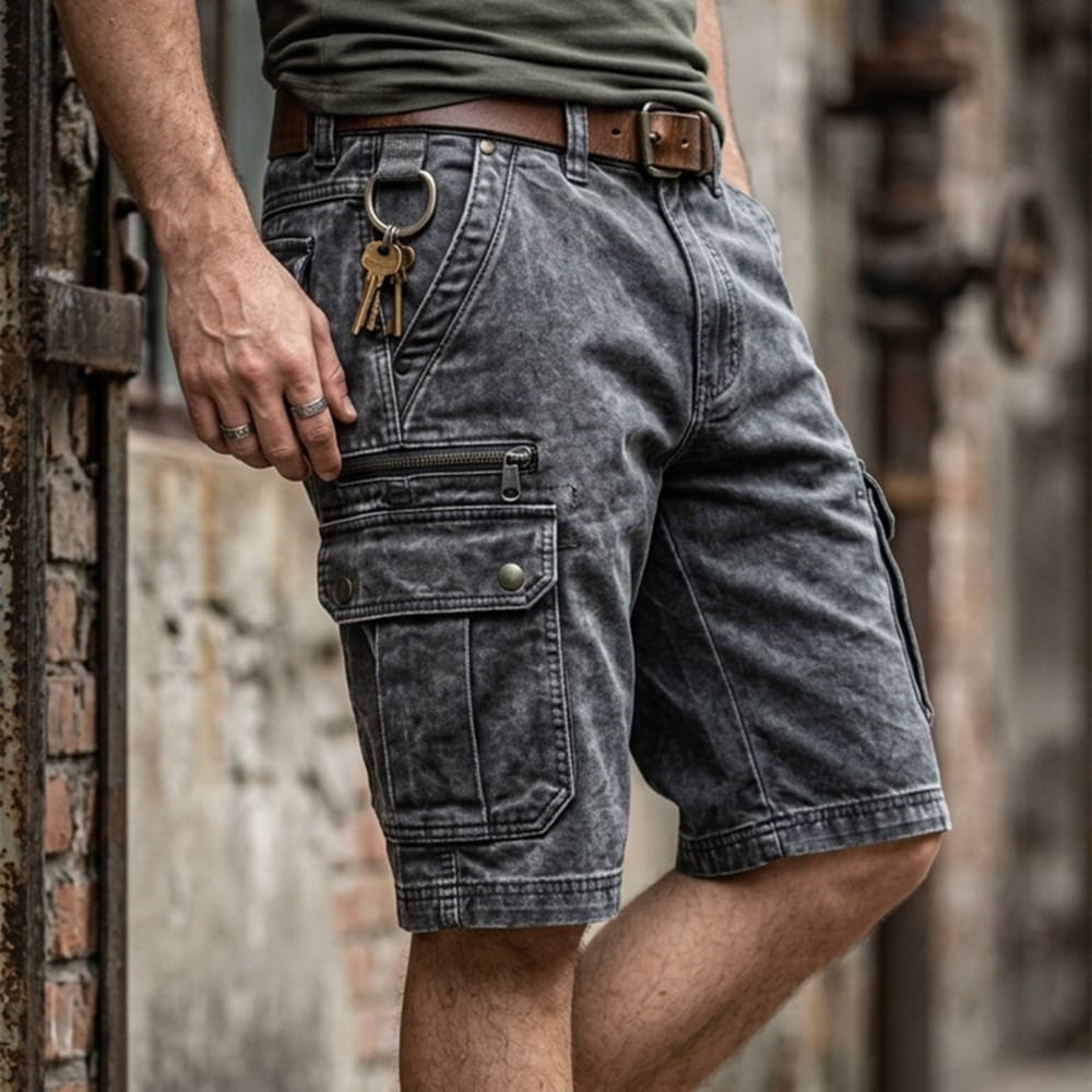 Men's Denim Shorts | Cargo Pockets Straight Relaxed Denim