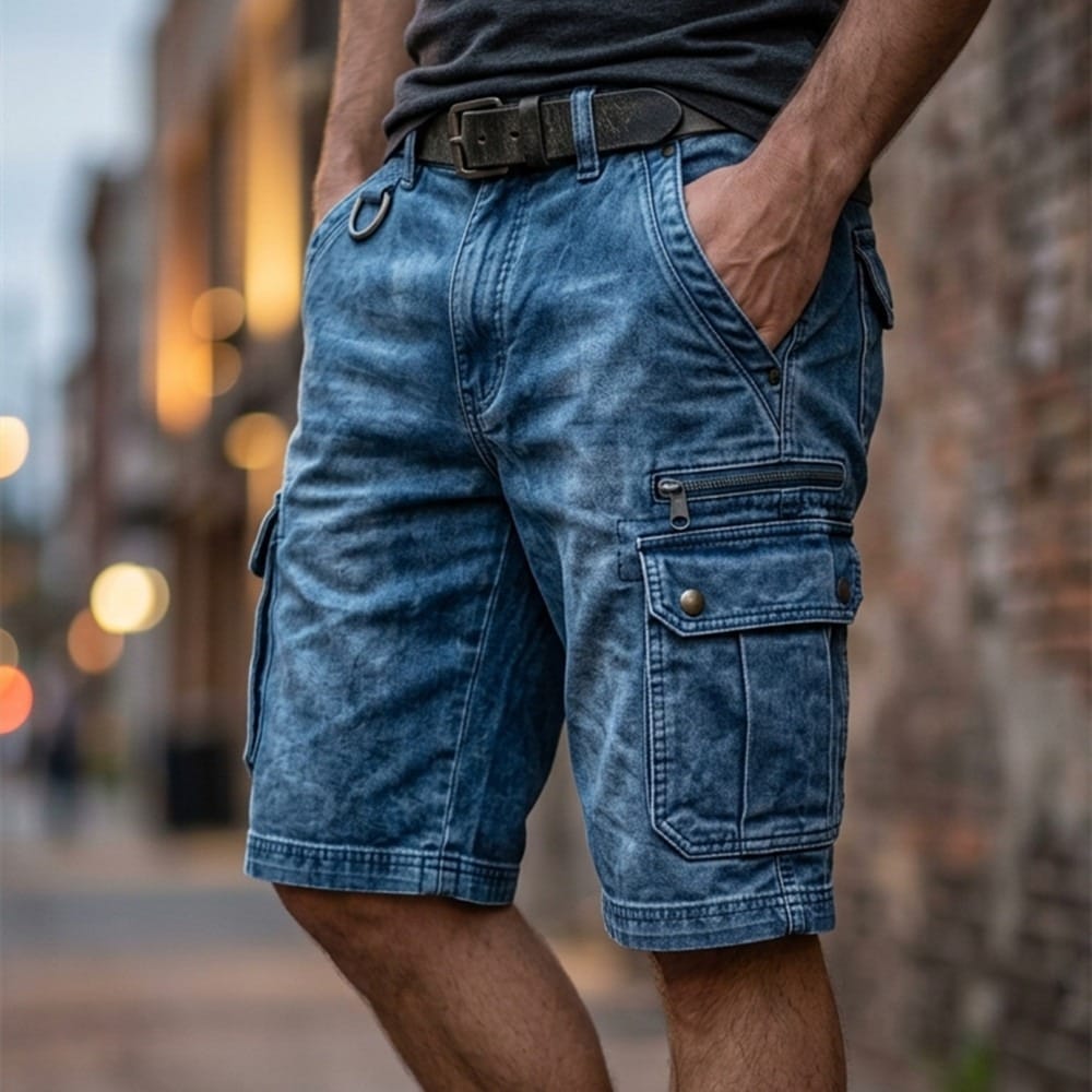 Men's Denim Shorts | Cargo Pockets Straight Relaxed Denim
