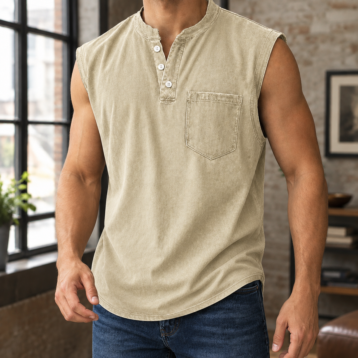 Romano Henley Shirt - Beige