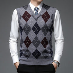 Men's Sweater Vest | V-Neck Argyle Knit Sleeveless