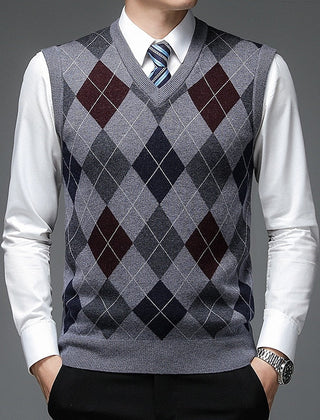 Men's Sweater Vest | V-Neck Argyle Knit Sleeveless