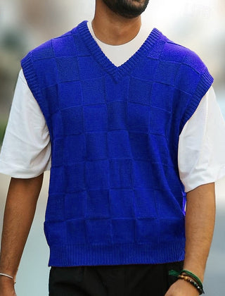 Men's Sweater Vest | V-Neck Knit Textured Regular Fit