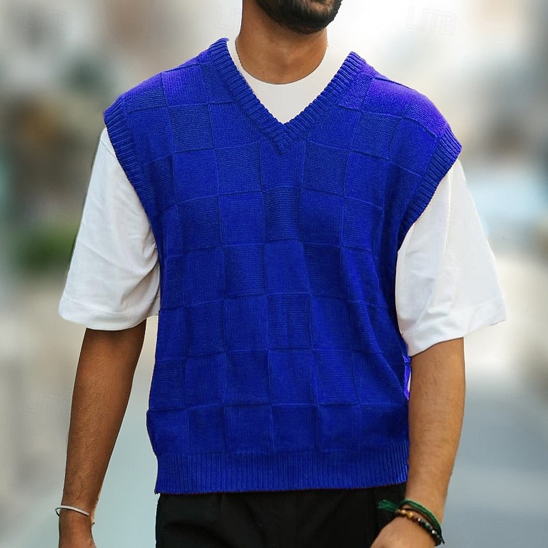 Men's Sweater Vest | V-Neck Knit Textured Regular Fit