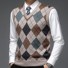 Men's Sweater Vest | V-Neck Argyle Knit Sleeveless