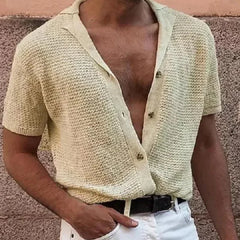 Men's Polo Top | Short Sleeve Knit Button Closure V-Neck