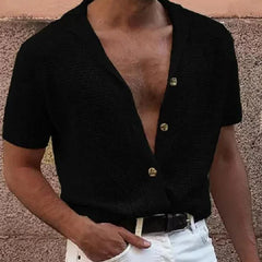 Men's Polo Top | Short Sleeve Knit Button Closure V-Neck