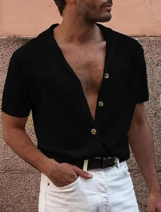 Men's Polo Top | Short Sleeve Knit Button Closure V-Neck