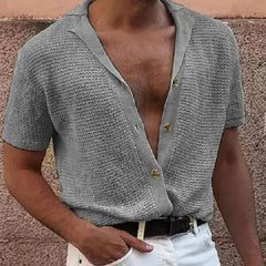 Men's Polo Top | Short Sleeve Knit Button Closure V-Neck