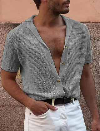 Men's Polo Top | Short Sleeve Knit Button Closure V-Neck