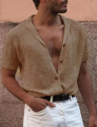 Men's Polo Top | Short Sleeve Knit Button Closure V-Neck