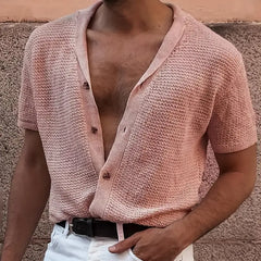 Men's Polo Top | Short Sleeve Knit Button Closure V-Neck