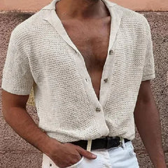 Men's Polo Top | Short Sleeve Knit Button Closure V-Neck
