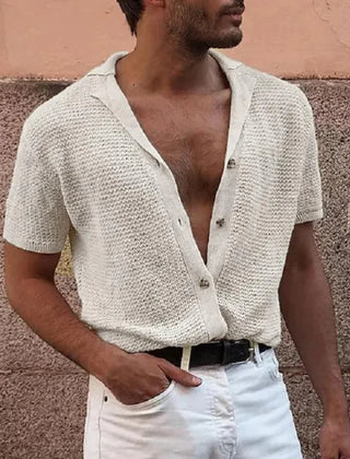Men's Polo Top | Short Sleeve Knit Button Closure V-Neck