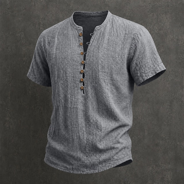 Men's Henley | Short Sleeve Linen Button Placket