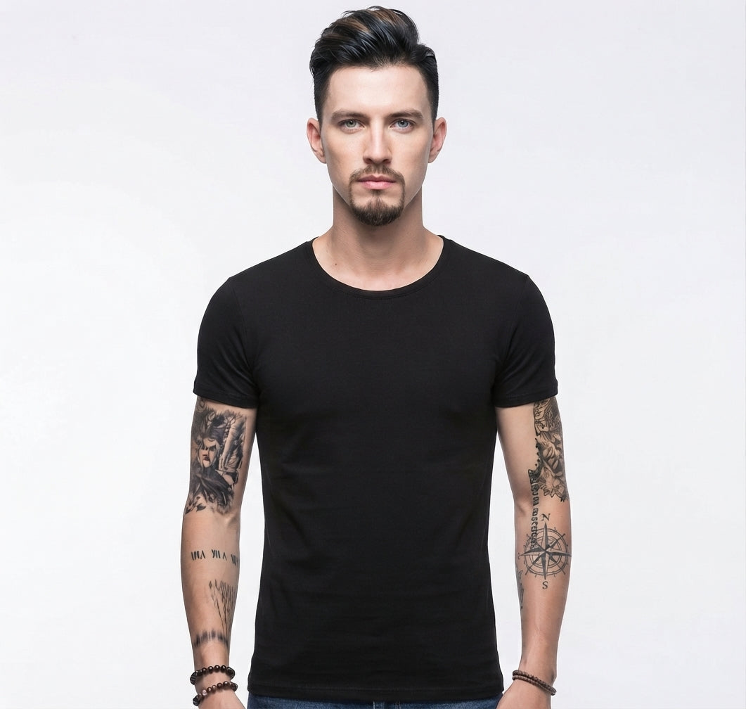Men's Black Shirt | Crew Neck Short Sleeve Cotton