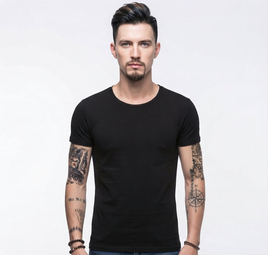 Men's Black Shirt | Crew Neck Short Sleeve Cotton