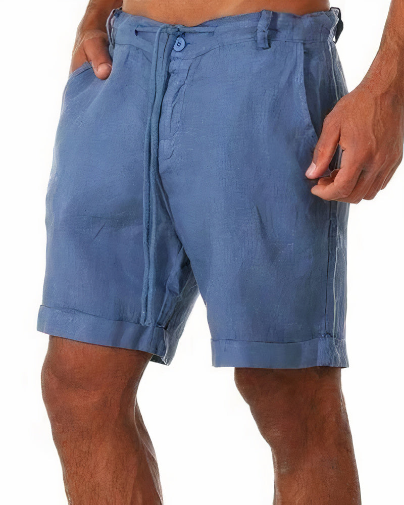 Men's relaxed fit casual shorts in luxurious linen, perfect for comfortable everyday summer wear.