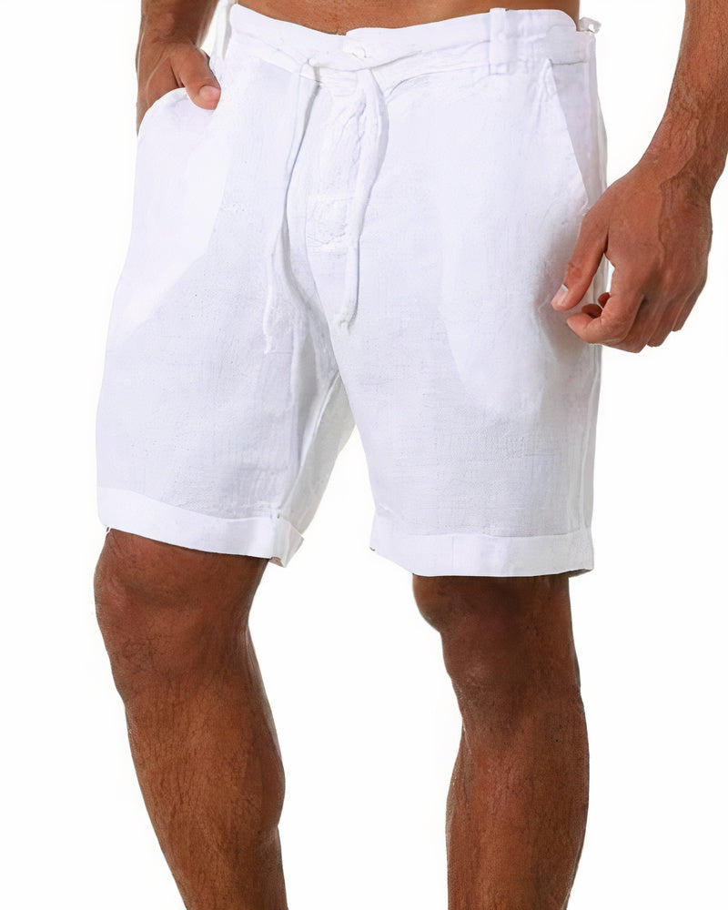 Modern menswear: stylish, comfortable linen shorts for men. Breathable, relaxed fit summer fashion.
