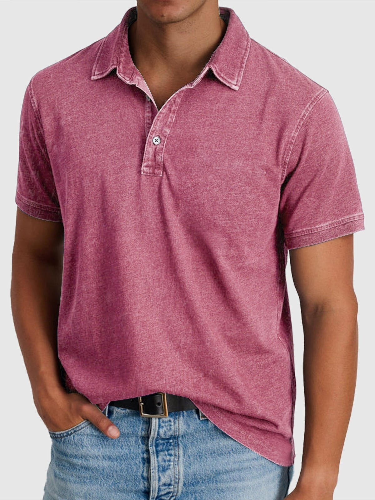 Men's Denim Shirt | Polo Collar Short Sleeve Button Closure