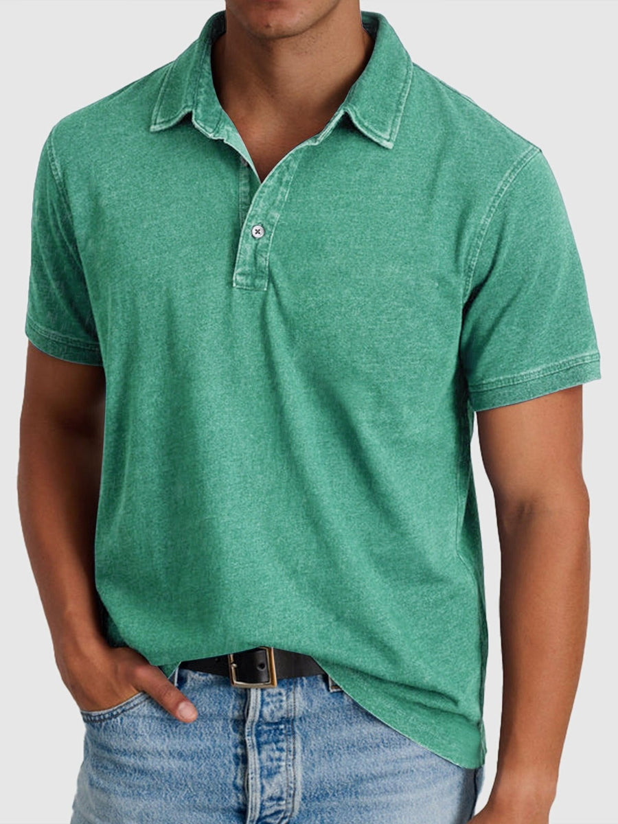 Men's Denim Shirt | Polo Collar Short Sleeve Button Closure