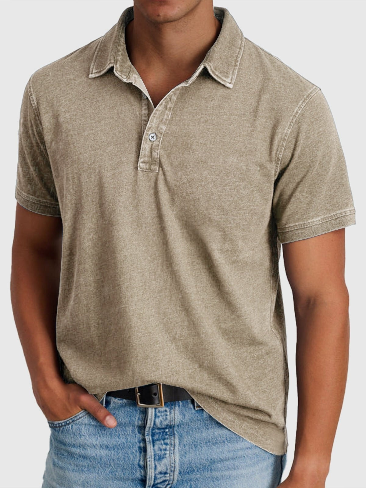 Men's Denim Shirt | Polo Collar Short Sleeve Button Closure