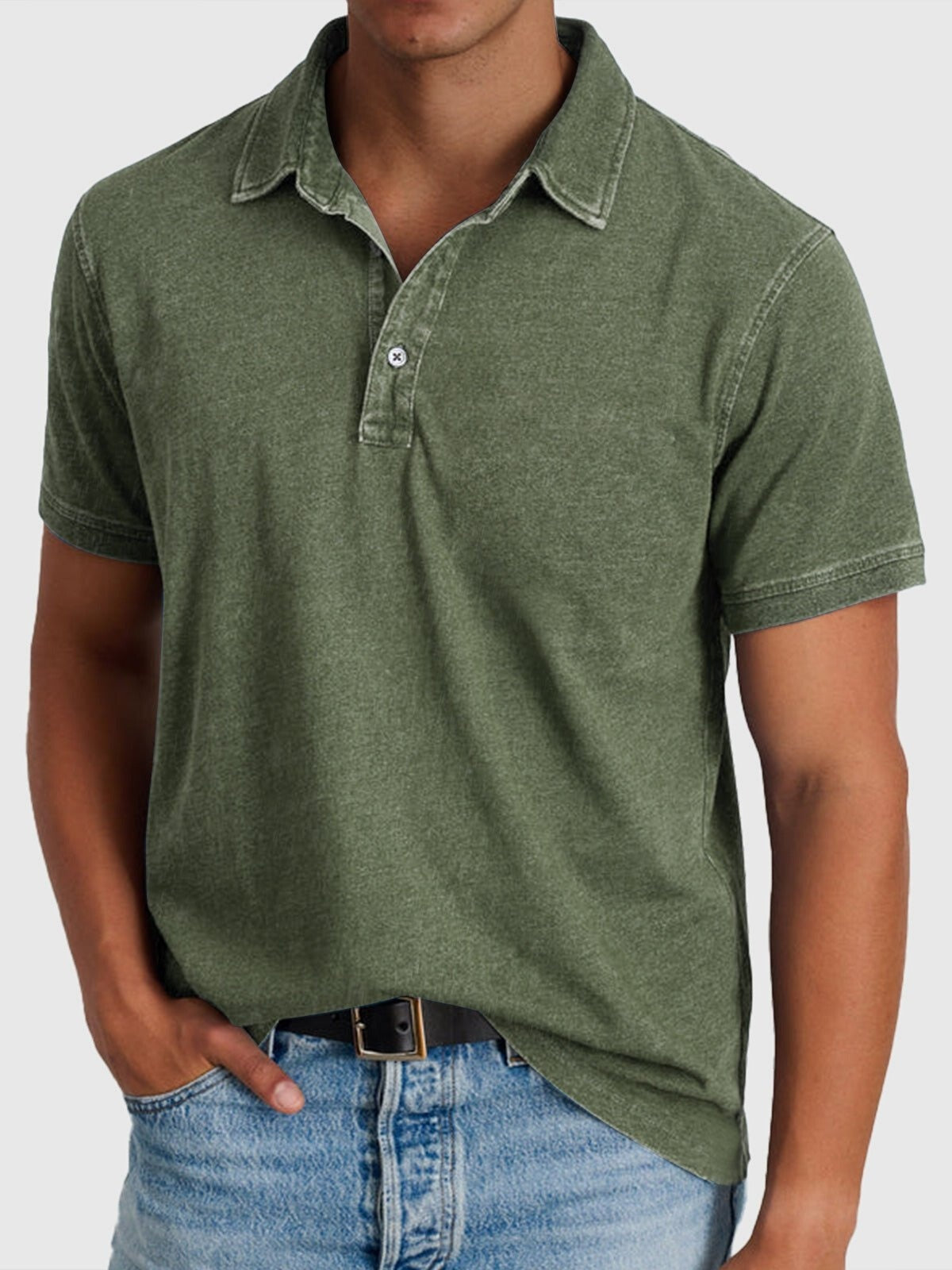 Men's Denim Shirt | Polo Collar Short Sleeve Button Closure