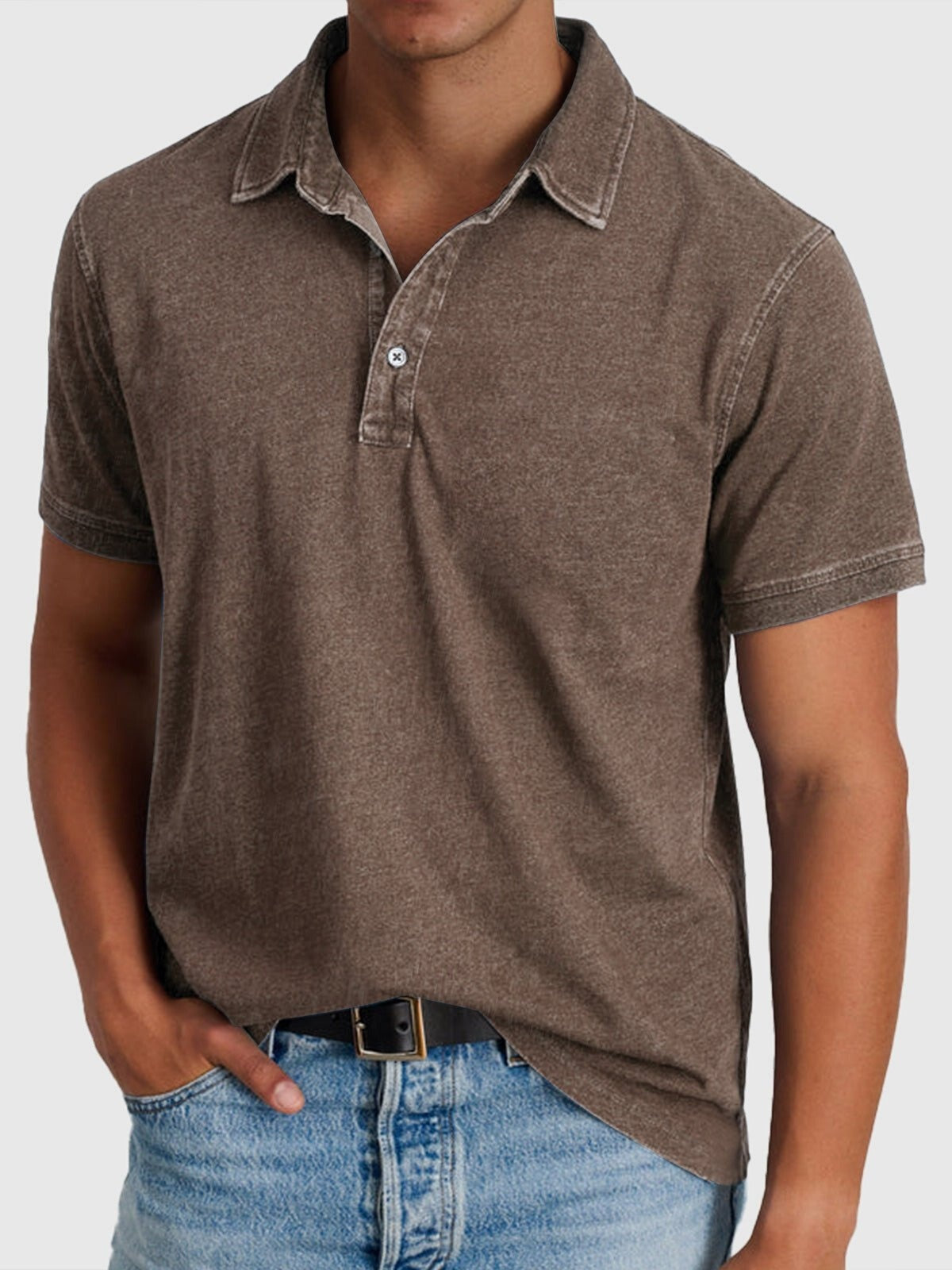 Men's Denim Shirt | Polo Collar Short Sleeve Button Closure