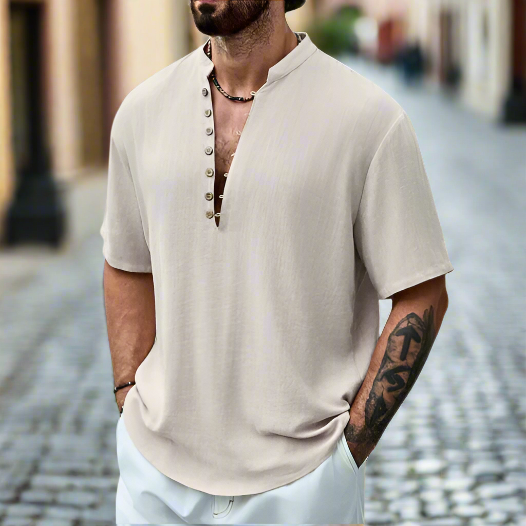 Men's Henley | Short Sleeve Button Closure Linen