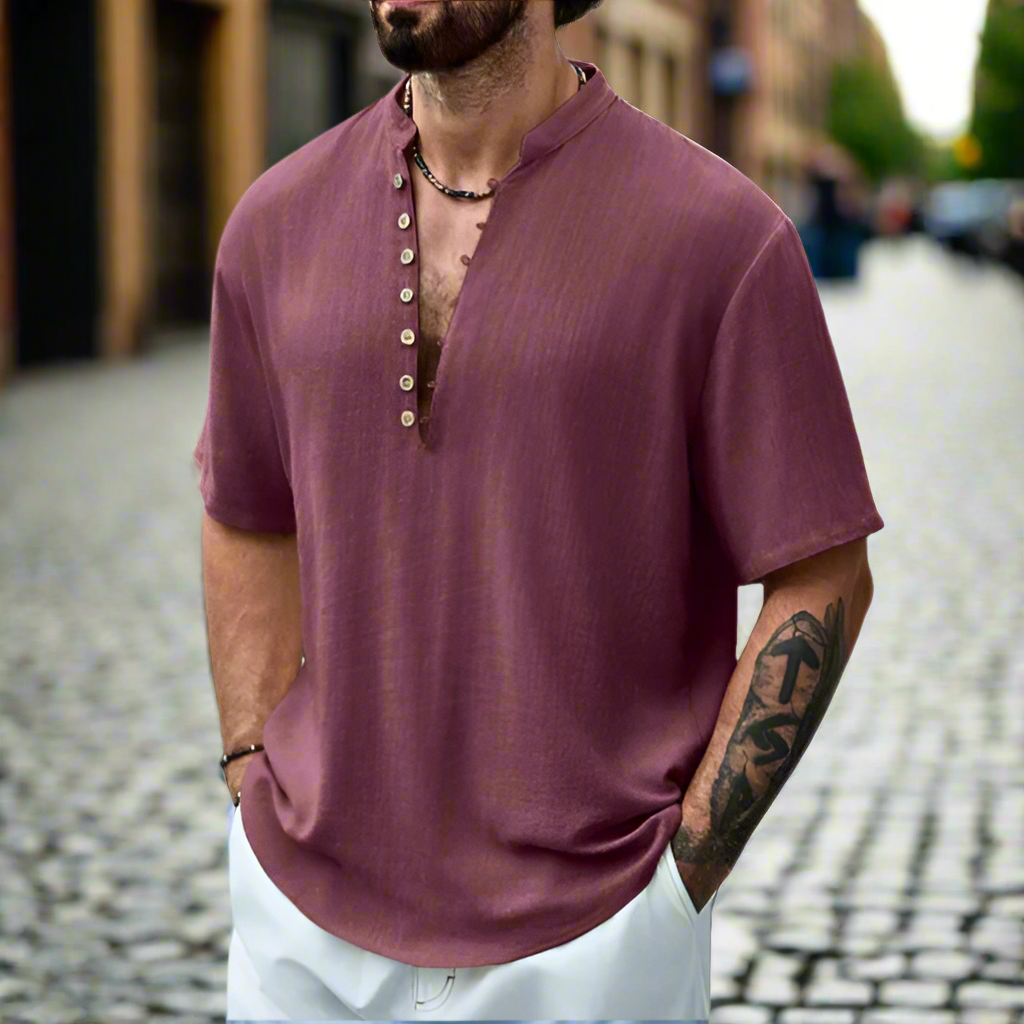 Men's Henley | Short Sleeve Button Closure Linen
