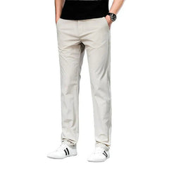 Men's Cotton Chino Pants Casual Straight Leg Trousers - White