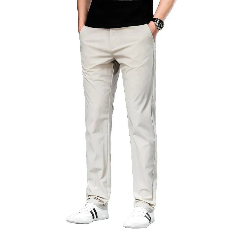 Men's Cotton Chino Pants Casual Straight Leg Trousers - White