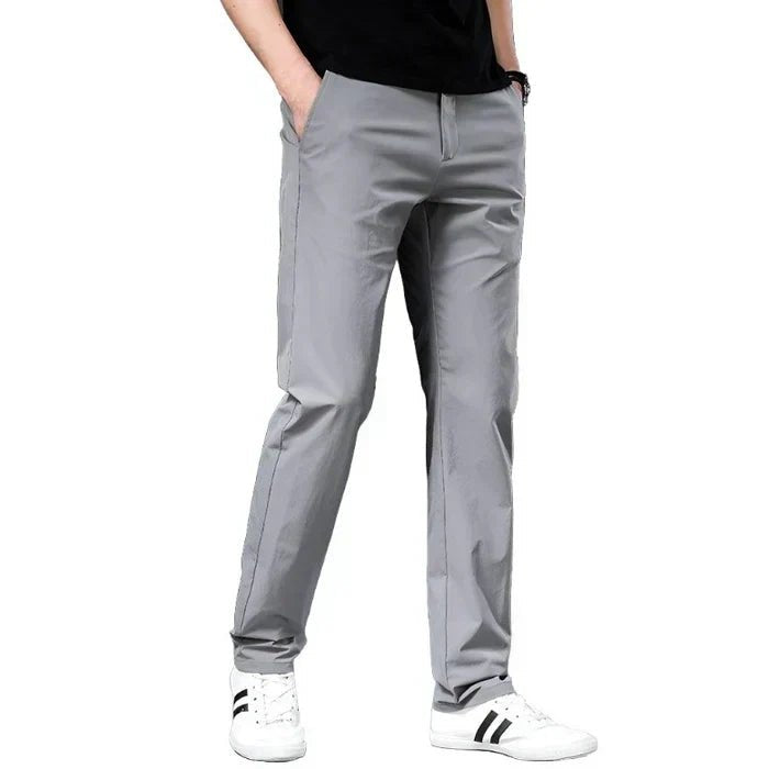 Men's Cotton Chino Pants Casual Straight Leg Trousers - Grey