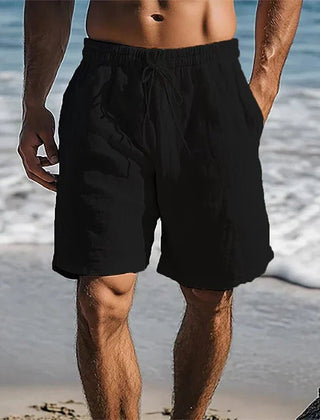 Men's Linen Quick-Dry Drawstring Swim Shorts - Black