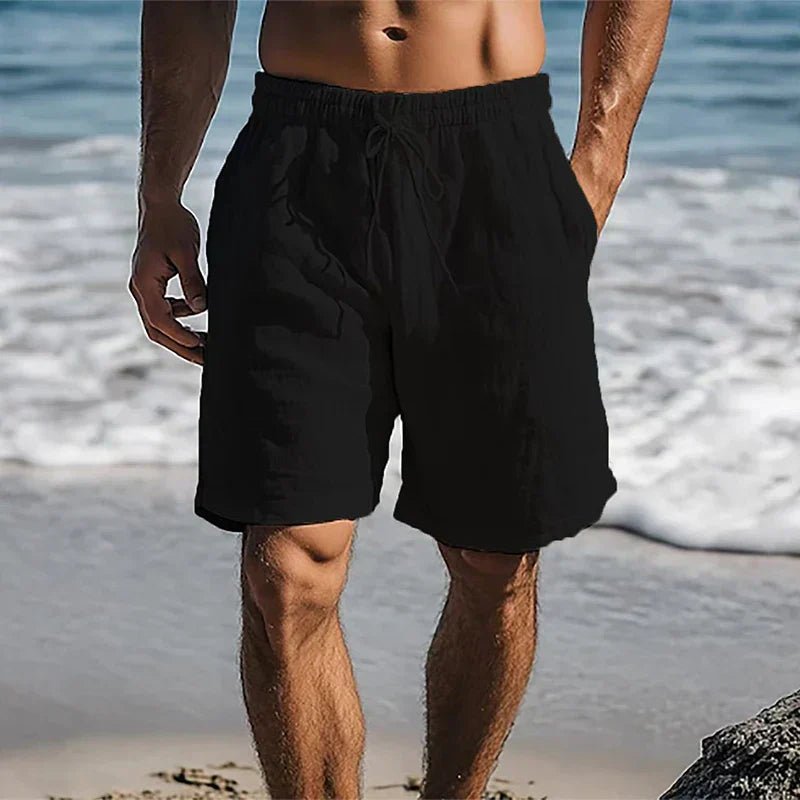 Men's Linen Quick-Dry Drawstring Swim Shorts - Black