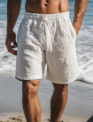 Men's Linen Quick-Dry Drawstring Swim Shorts - White
